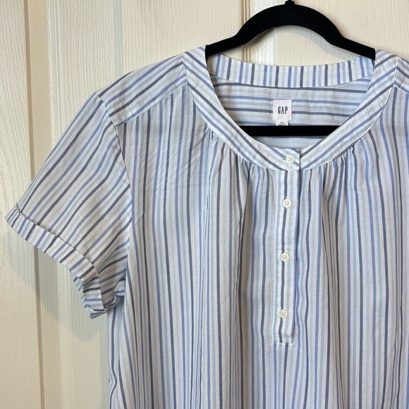 Gap Roll Sleeve Quarter Button Front Top Blue Striped 100% Cotton Women’s XL - Picture 7 of 11
